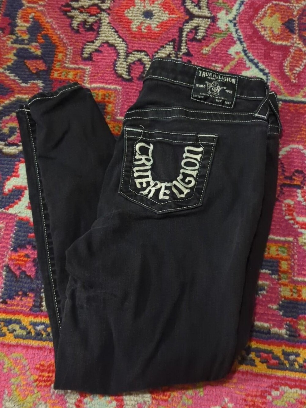 True Religion Jennie Curvy Mid Rise Super Skinny Black Jeans Size 32